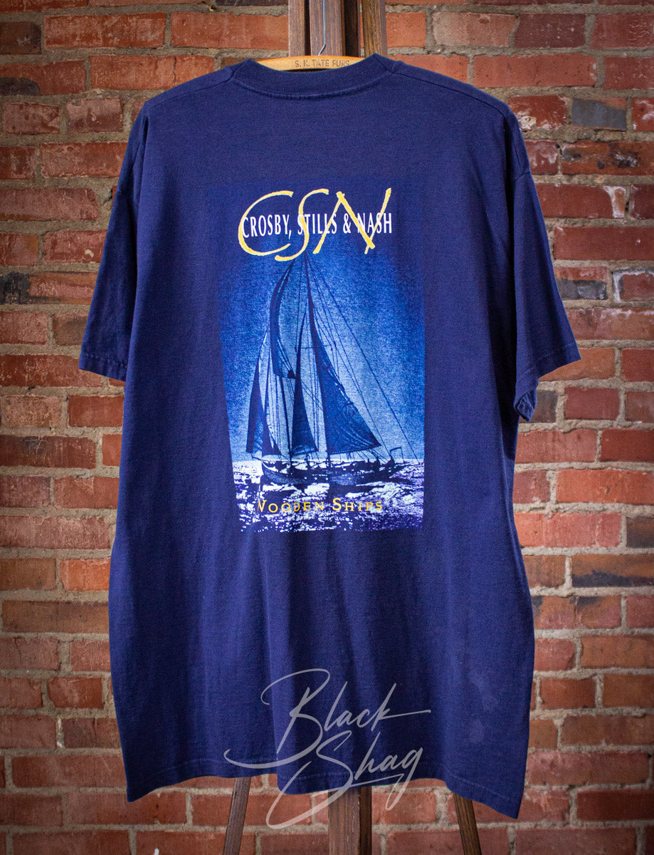 Vintage Crosby Stills and Nash Wooden Ships Concert T Shirt 1996 Blue XL