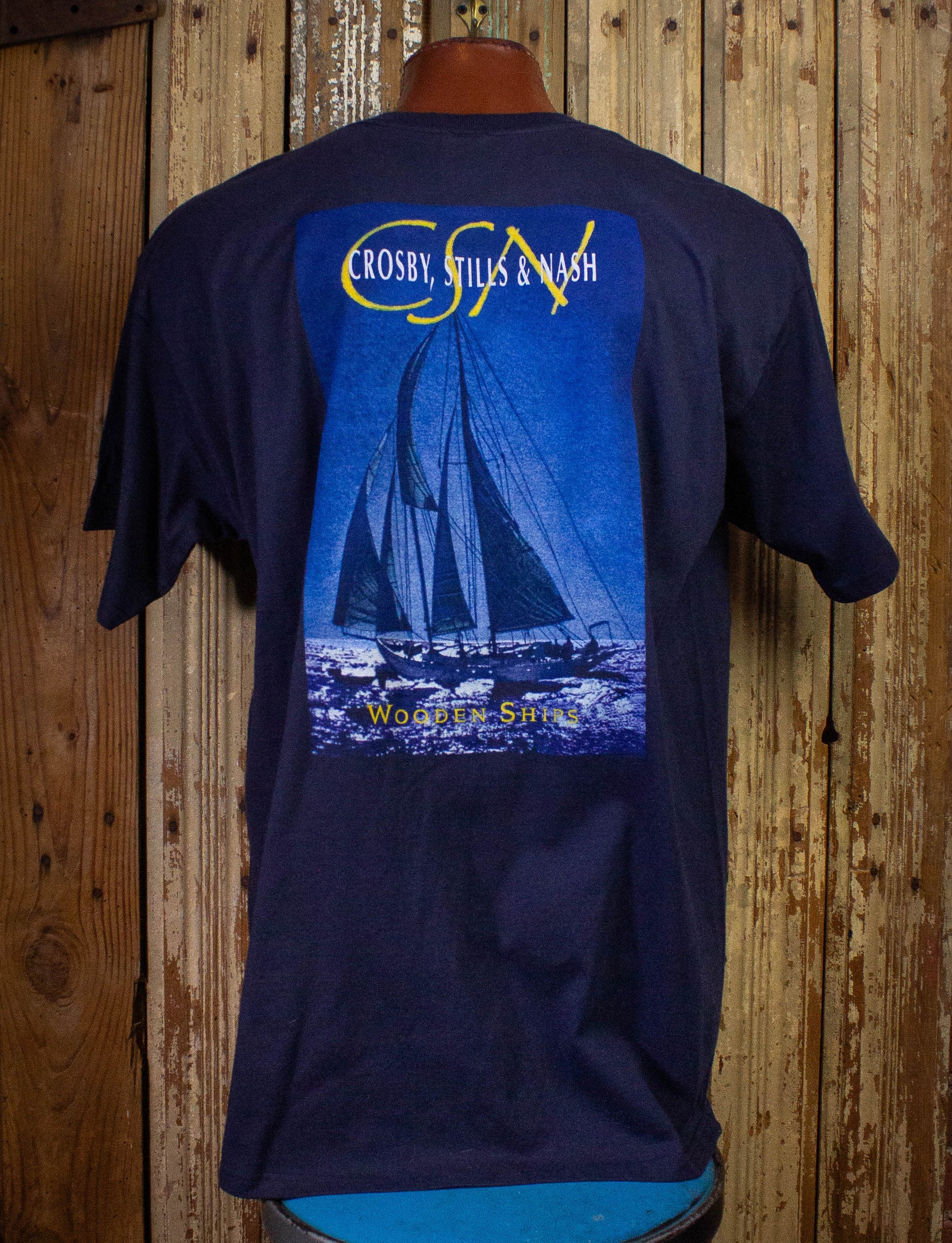 Vintage Crosby Stills and Nash Wooden Ships Concert T Shirt Navy Blue 2XL