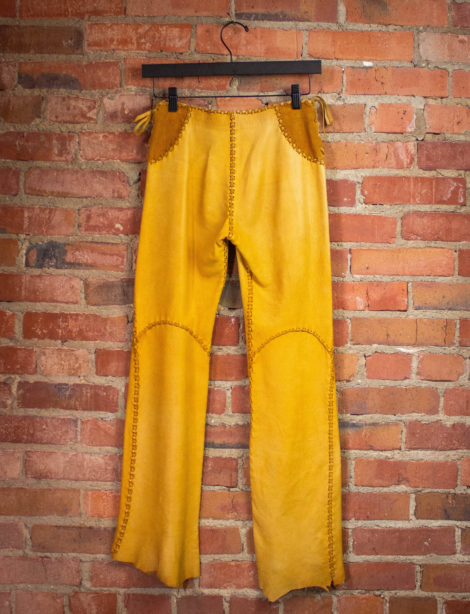 Women's Vintage 70's Leather Pants Tan Cross Stitch Lace Up Hand Made –  Black Shag Vintage