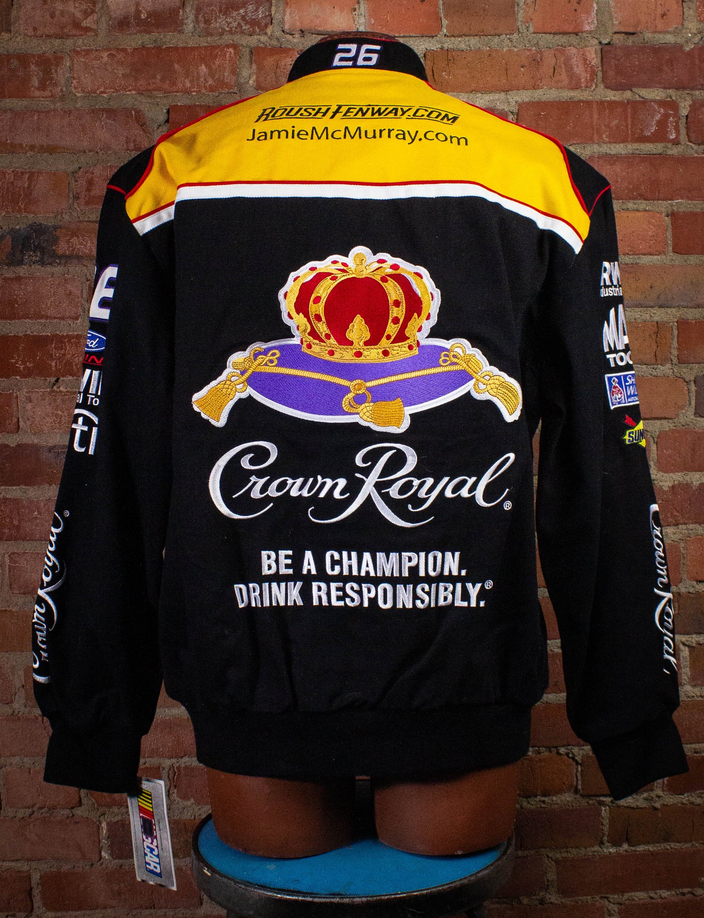 Vintage Jamie McMurray Crown Royal Nascar Racing Jacket Deadstock 2000s Black/Yellow XL