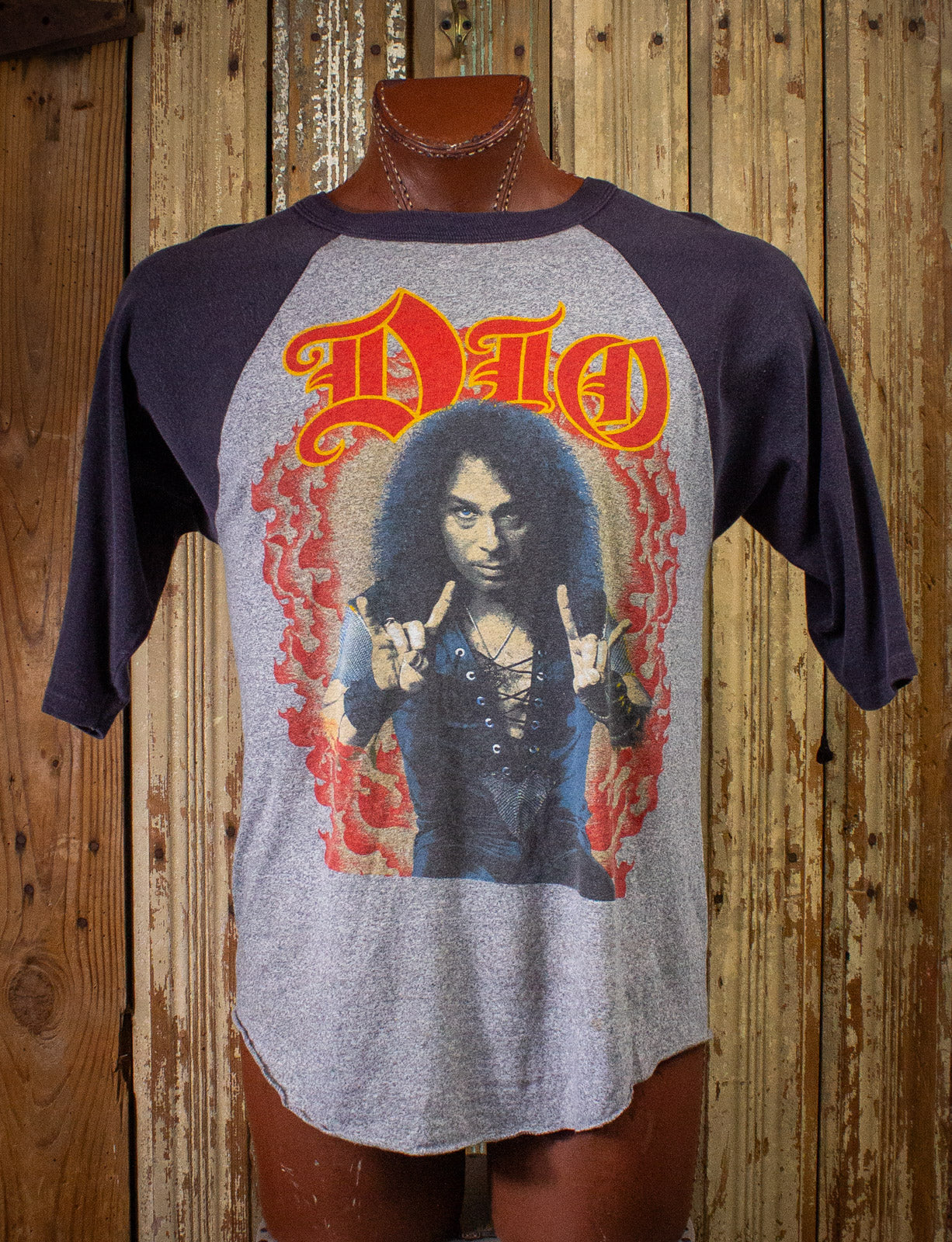 Vintage Dio Sacred Heart Tour Concert T shirt Raglan 1985 Black/Grey XL