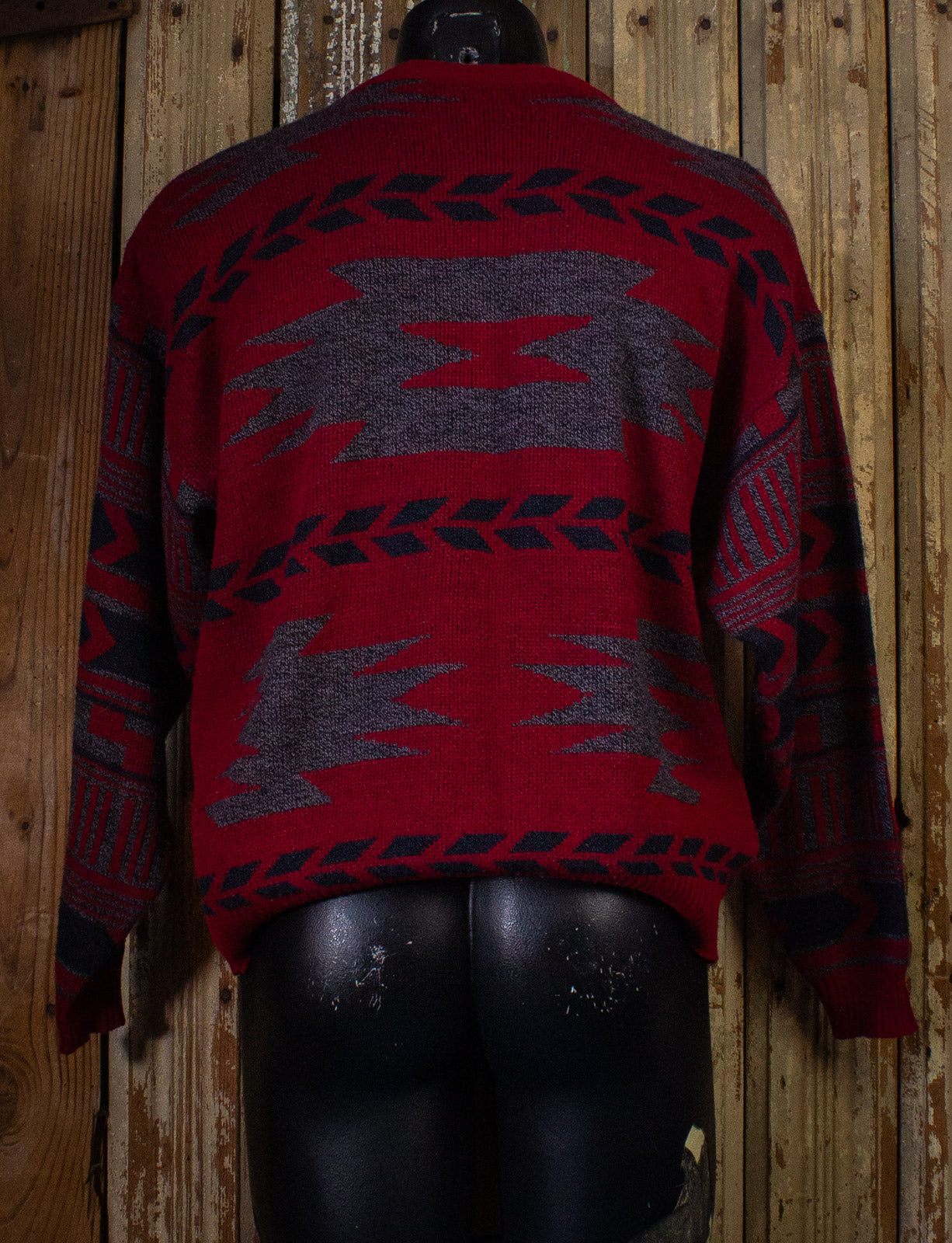 Vintage Daniel Axel Aztec Print  Knit Sweater 80s Red Large