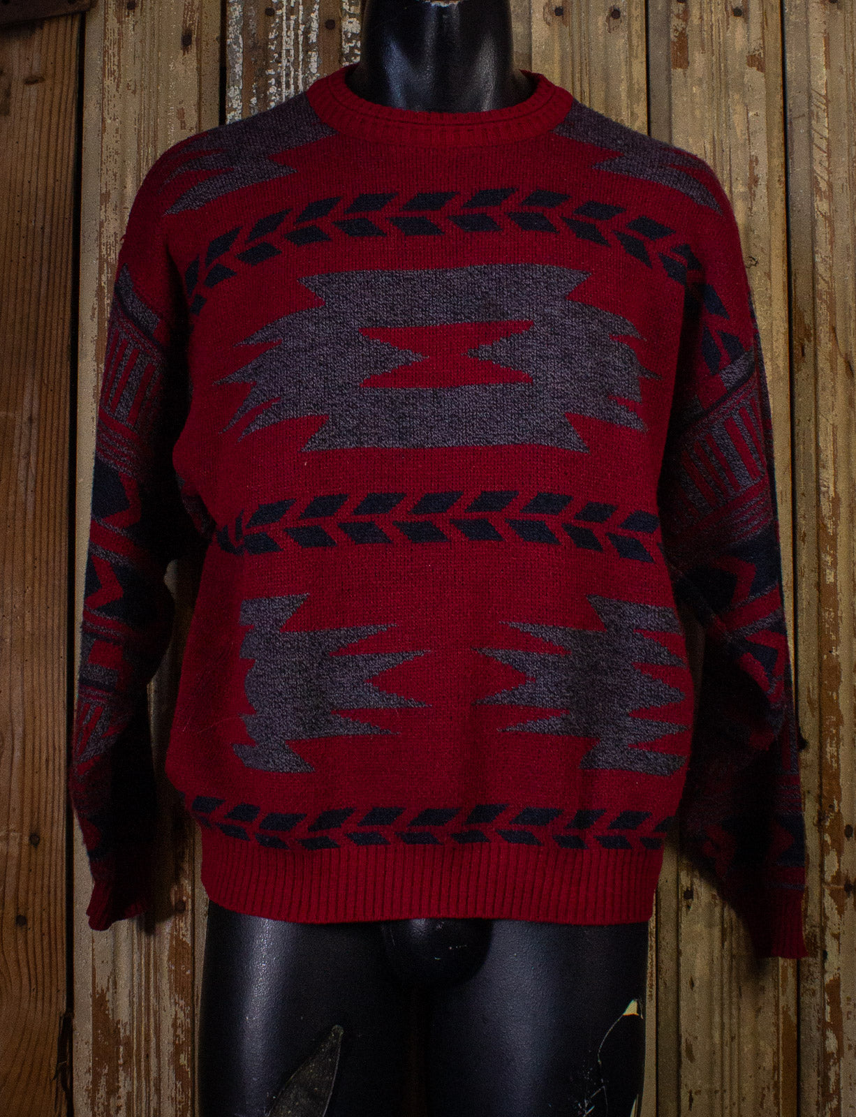 Vintage Daniel Axel Aztec Print  Knit Sweater 80s Red Large