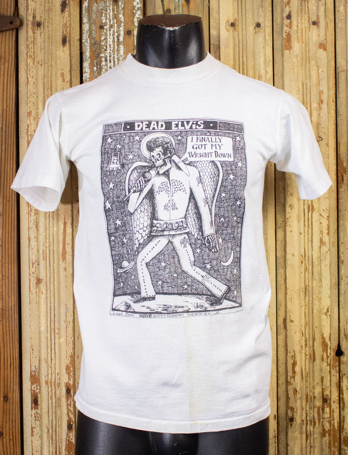 Vintage Dead Elvis Graphic T Shirt 1993 White Small