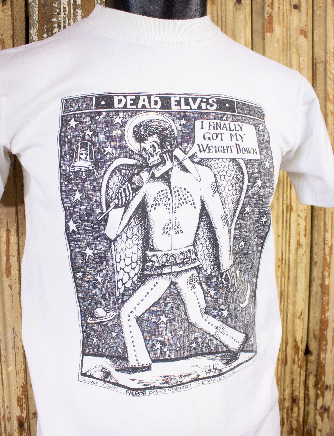 Vintage Dead Elvis Graphic T Shirt 1993 White Small