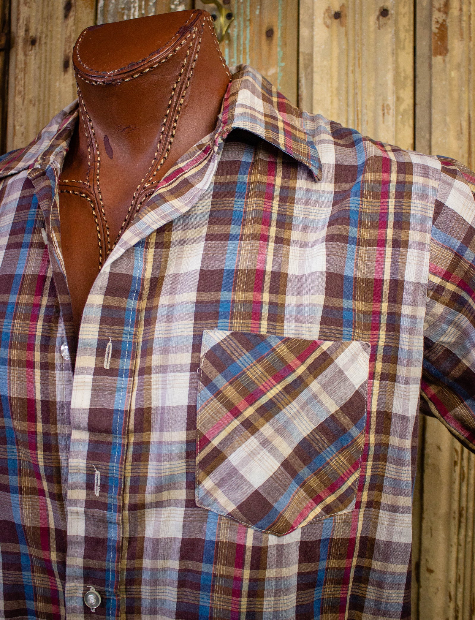 Vintage Dee Cee Cut Off Plaid Button Up Shirt 70s 2XL