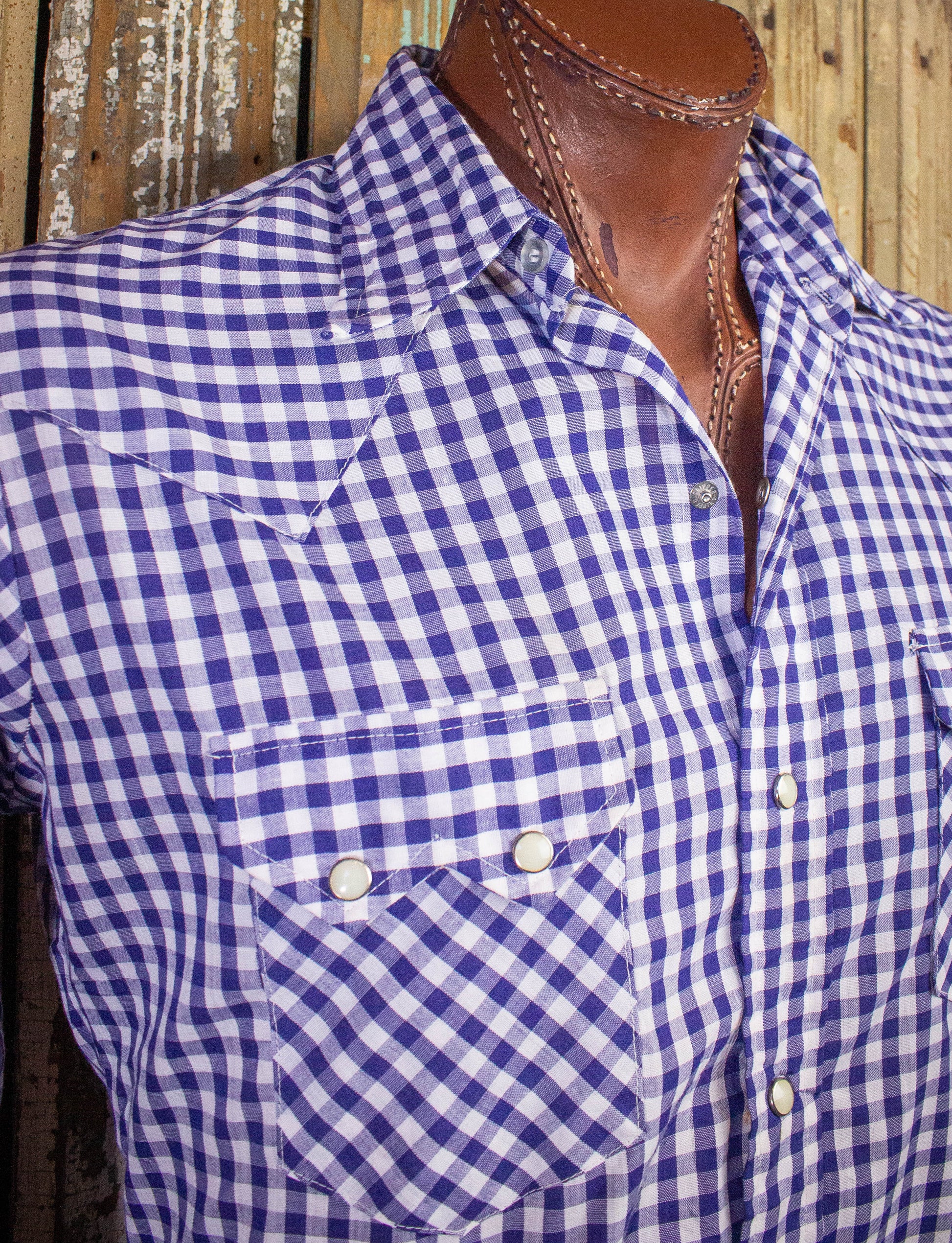 Vintage Dee Cee Plaid Pearl Snap Western Shirt Blue/White XL