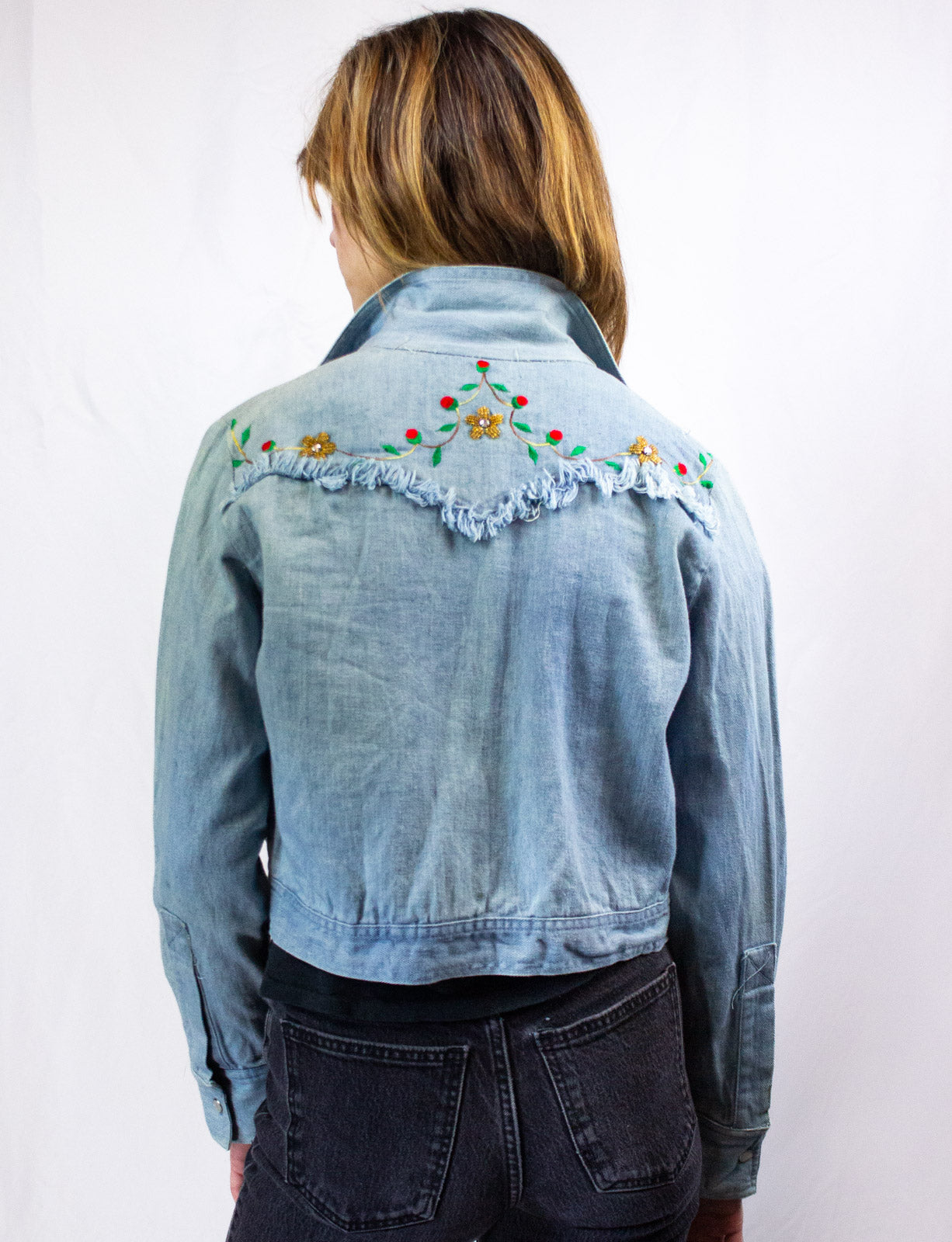 Vintage Denim Light Wash Crop Jacket 1970s Small