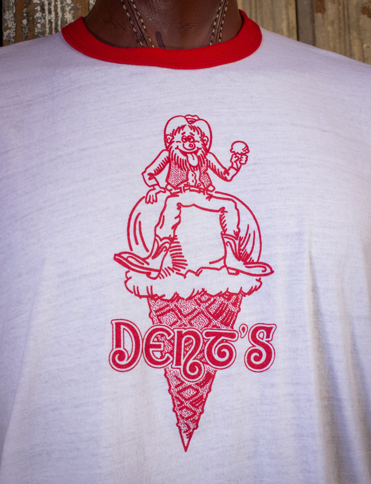Vintage Dents Ice Cream Graphic T Shirt Ringer 70s Red XL 