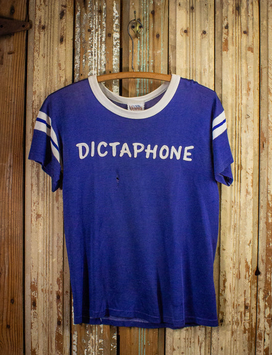 Vintage Dictaphone Chainstitched Graphic T Shirt 80s Blue Small