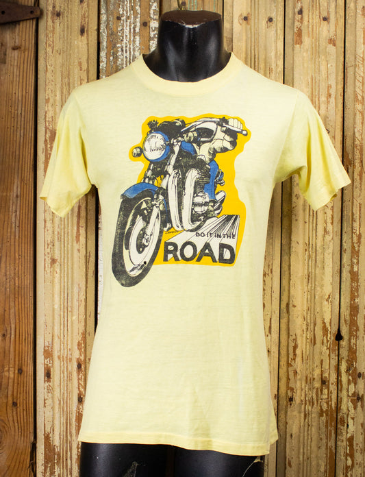 Vintage Do It In The Road Motorcycle Graphic T Shirt 70s Yellow Small