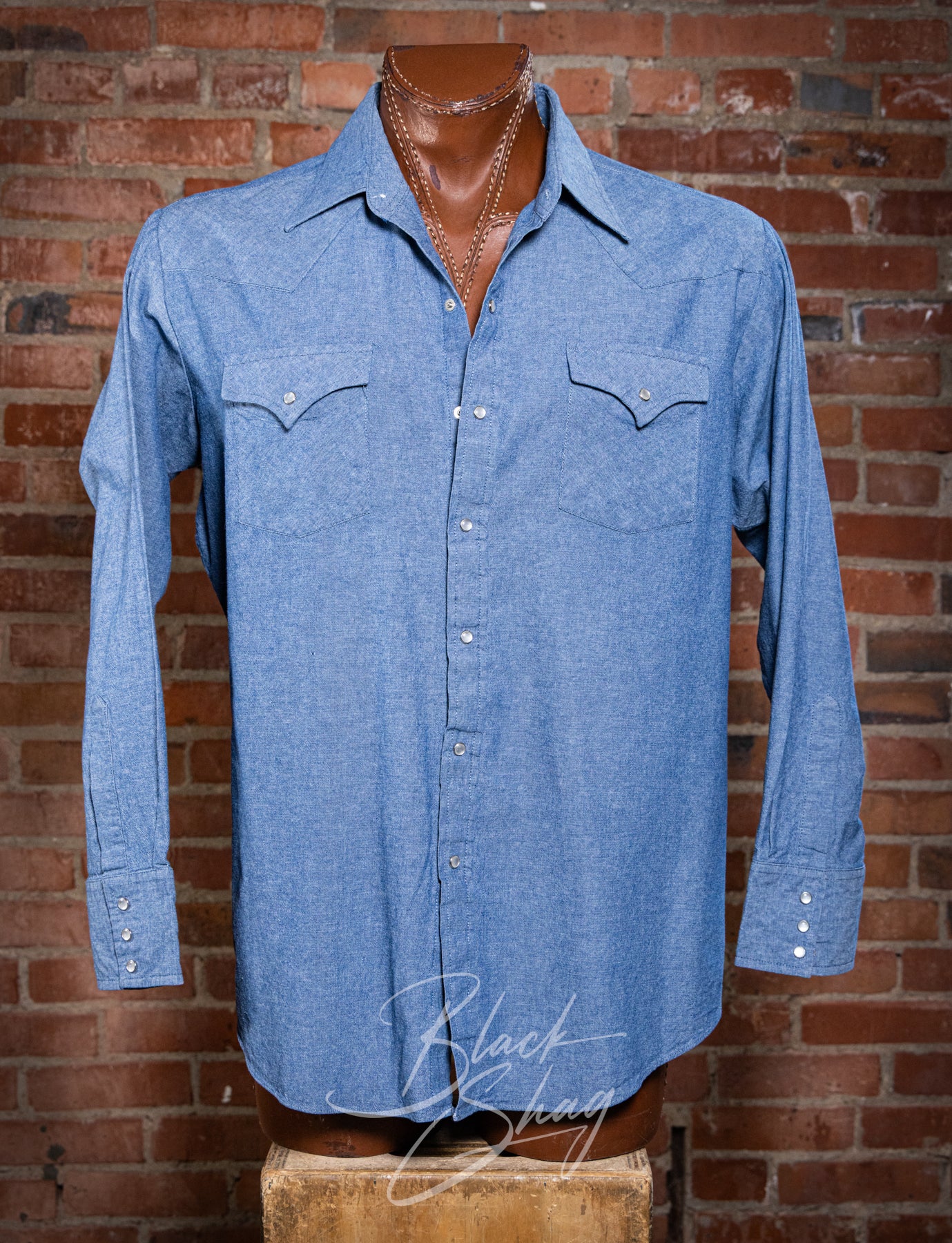 Vintage ELY Chambray Pearl Snap Button Up Shirt 2XL