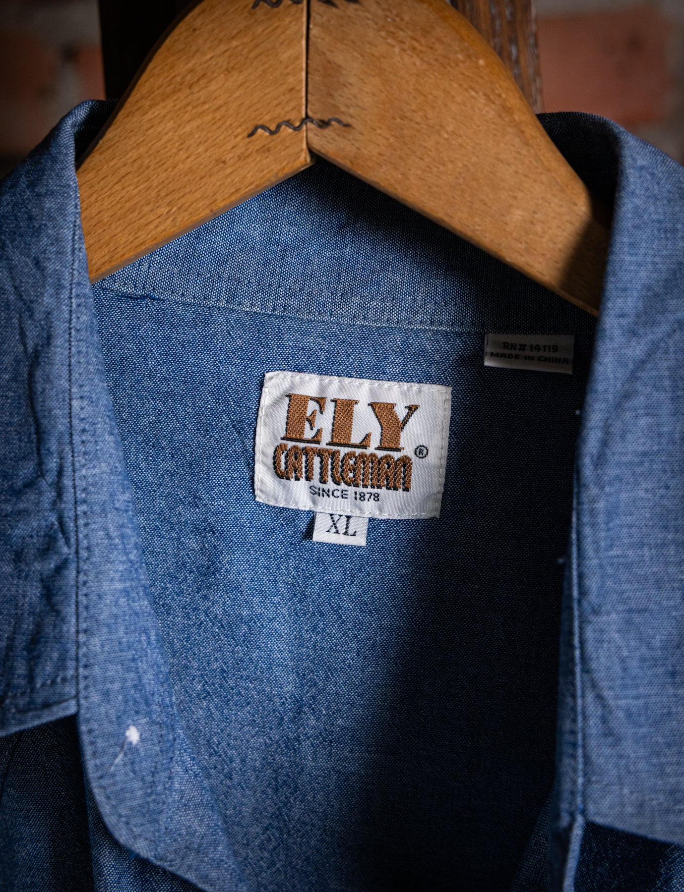 Vintage ELY Chambray Pearl Snap Button Up Shirt 2XL