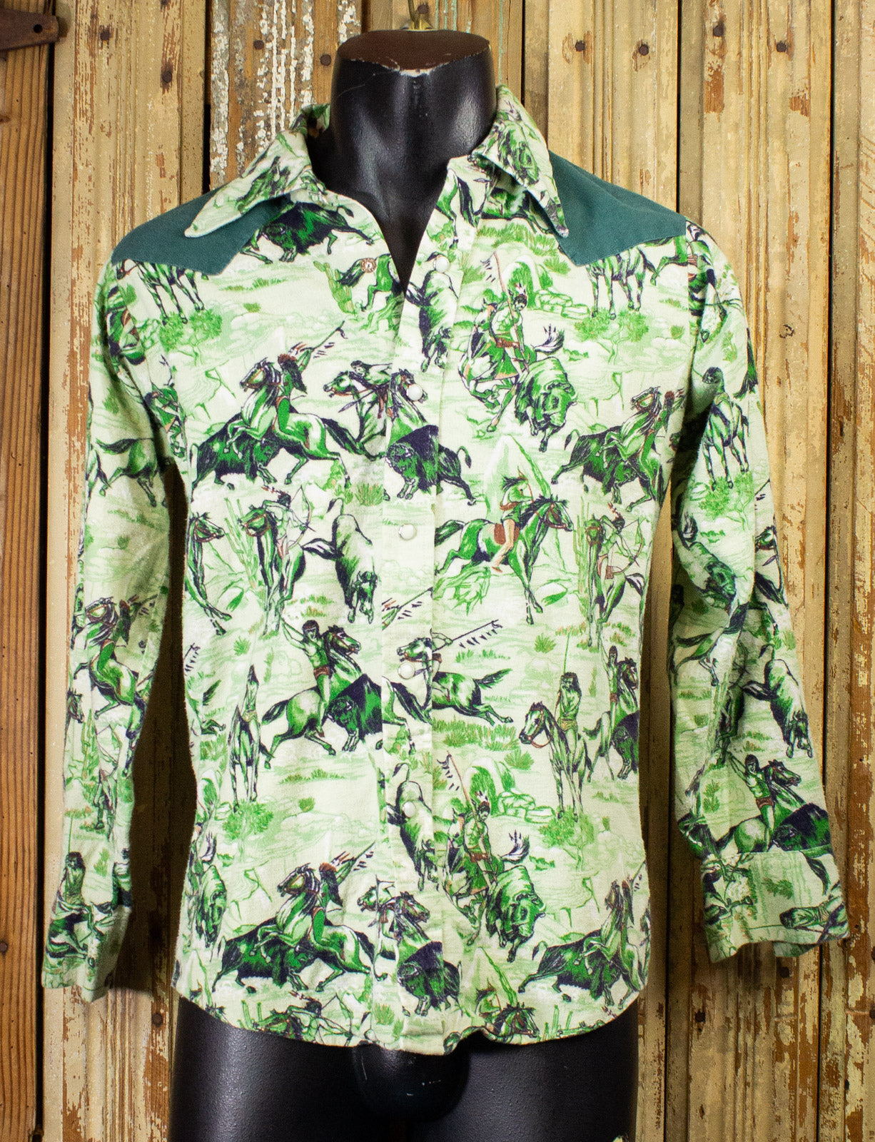 Vintage ELY Green Pearl Snap Western Shirt 70s Medium