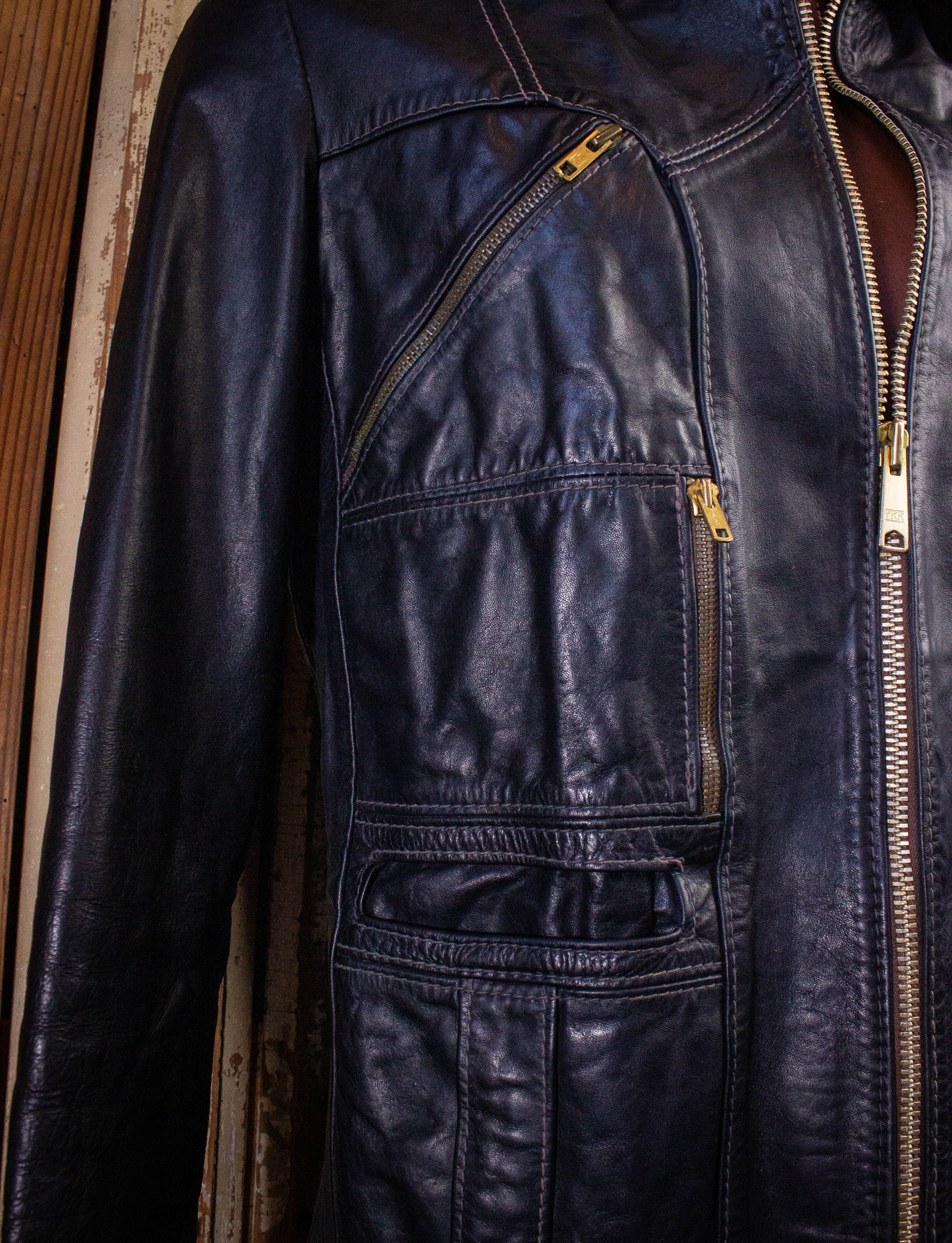 Vintage East West Musical Instruments Leather Jacket 70s Black Large