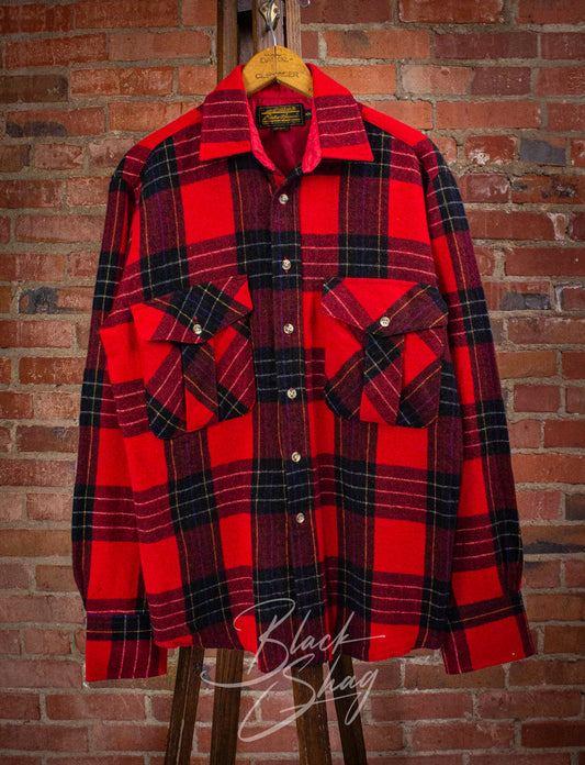 Vintage Eddie Bauer Red and Black Plaid Wool Flannel Shirt Large