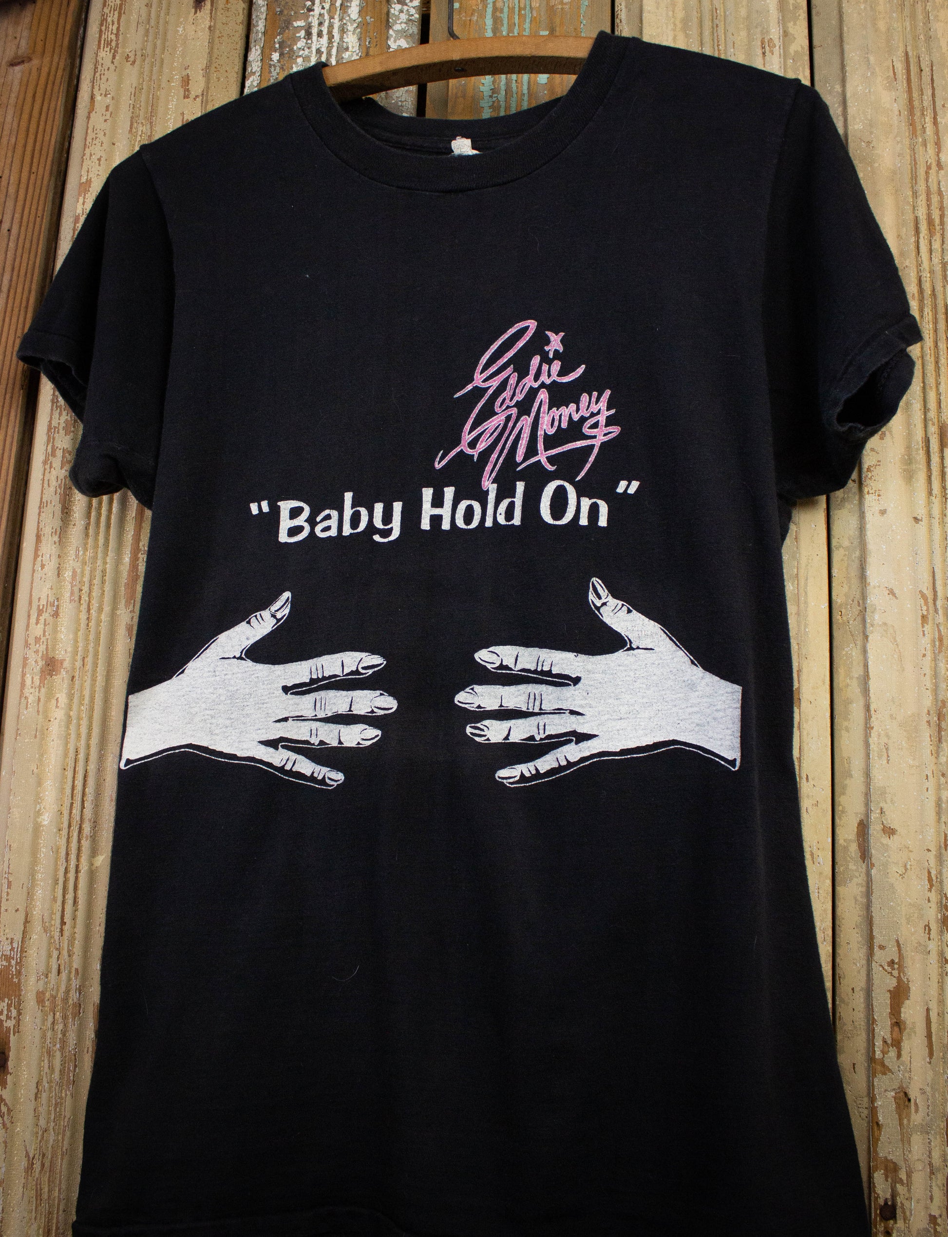 Vintage Eddie Money Baby Hold On Promo T Shirt 70s Black Small