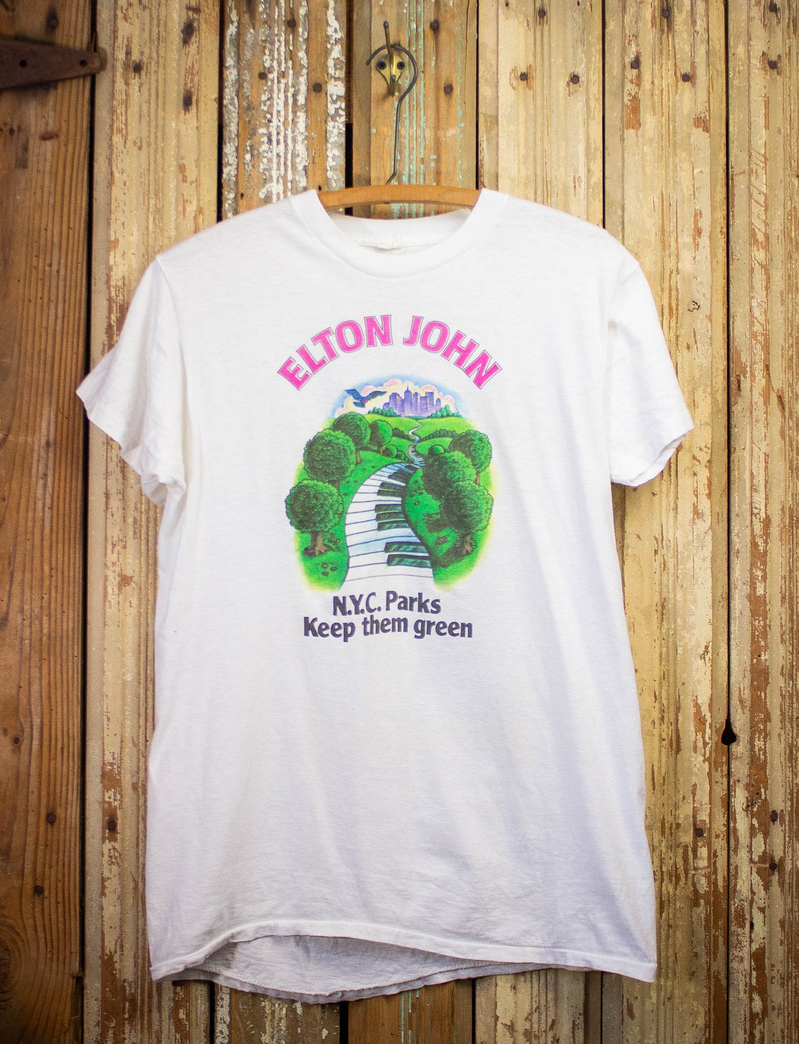 Vintage Elton John Central Park Concert T Shirt 1980 White Medium