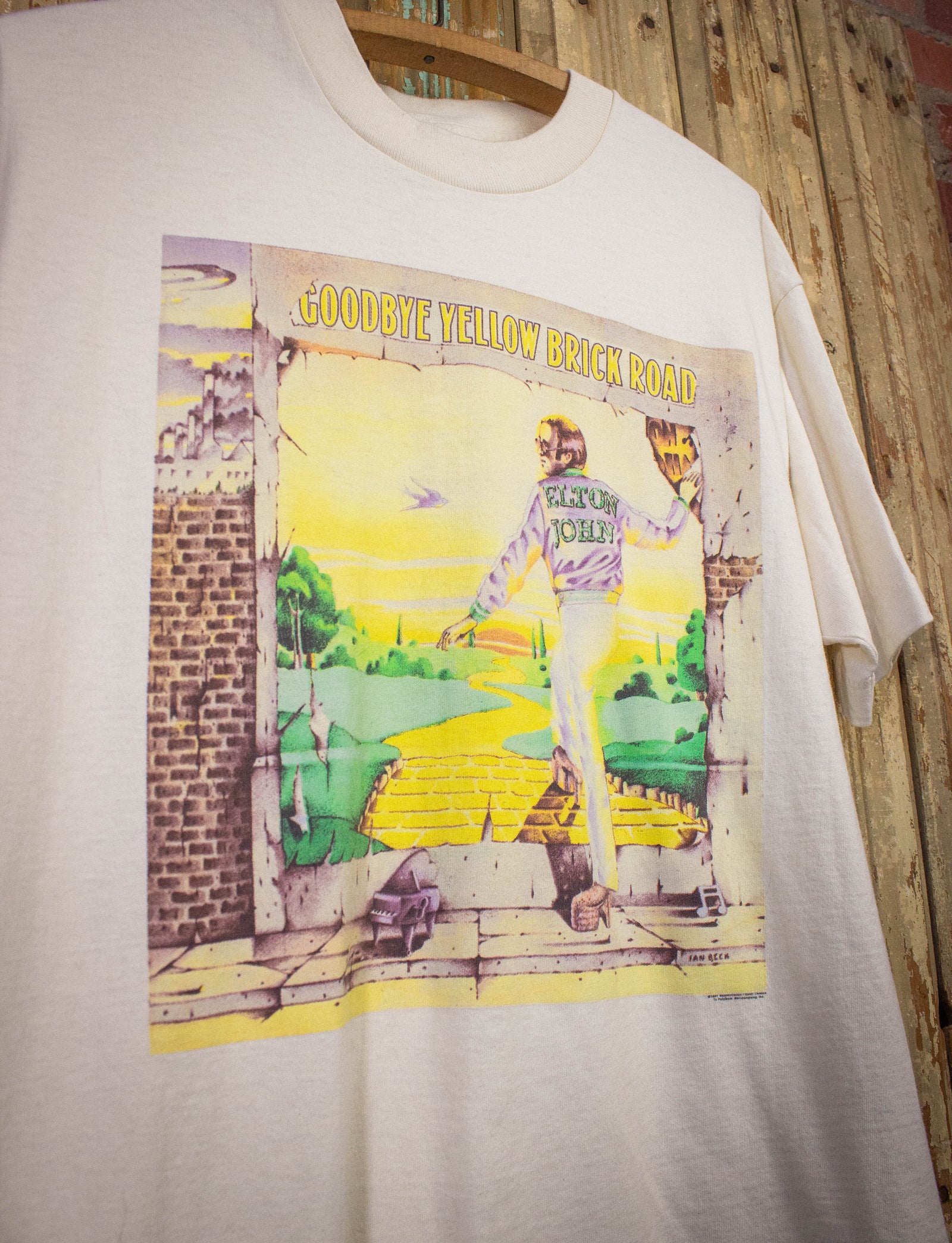 Vintage Elton John Goodbye Yellow Brick Road Concert T Shirt 1997 Beige Large