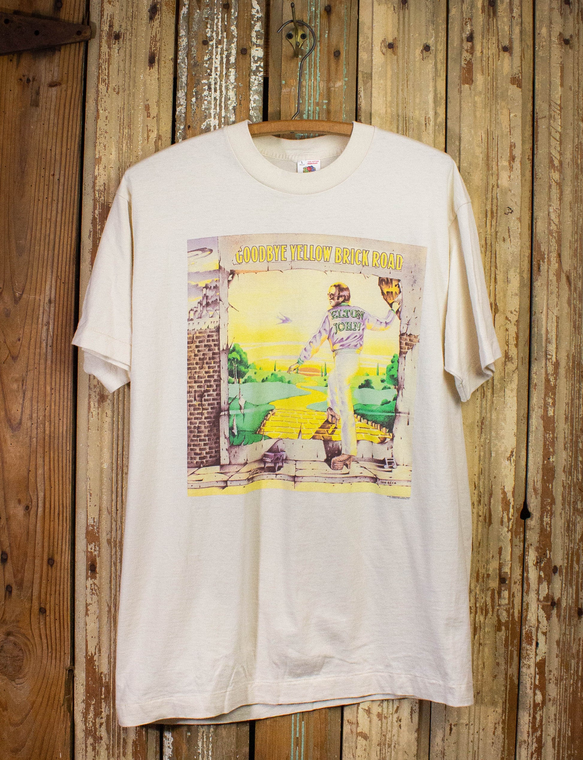 Vintage Elton John Goodbye Yellow Brick Road Concert T Shirt 1997 Beige Large