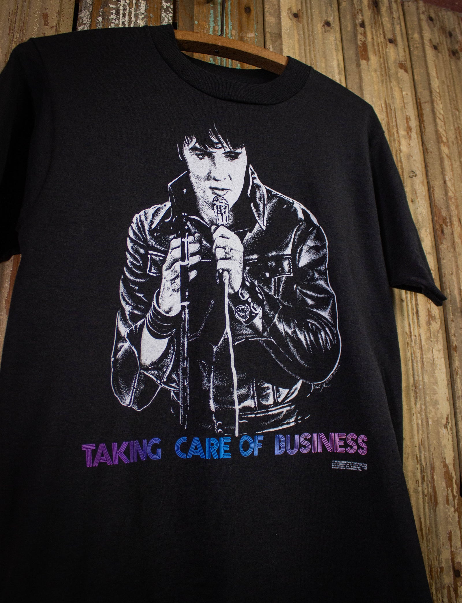 Vintage Elvis Presley Taking Care Of Business T Shirt 1987 Black Small