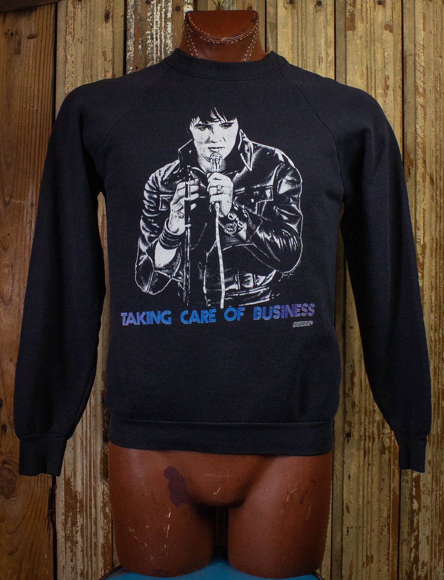 Vintage Elvis Taking Care Of Business Sweatshirt 1987 Black Medium/Large