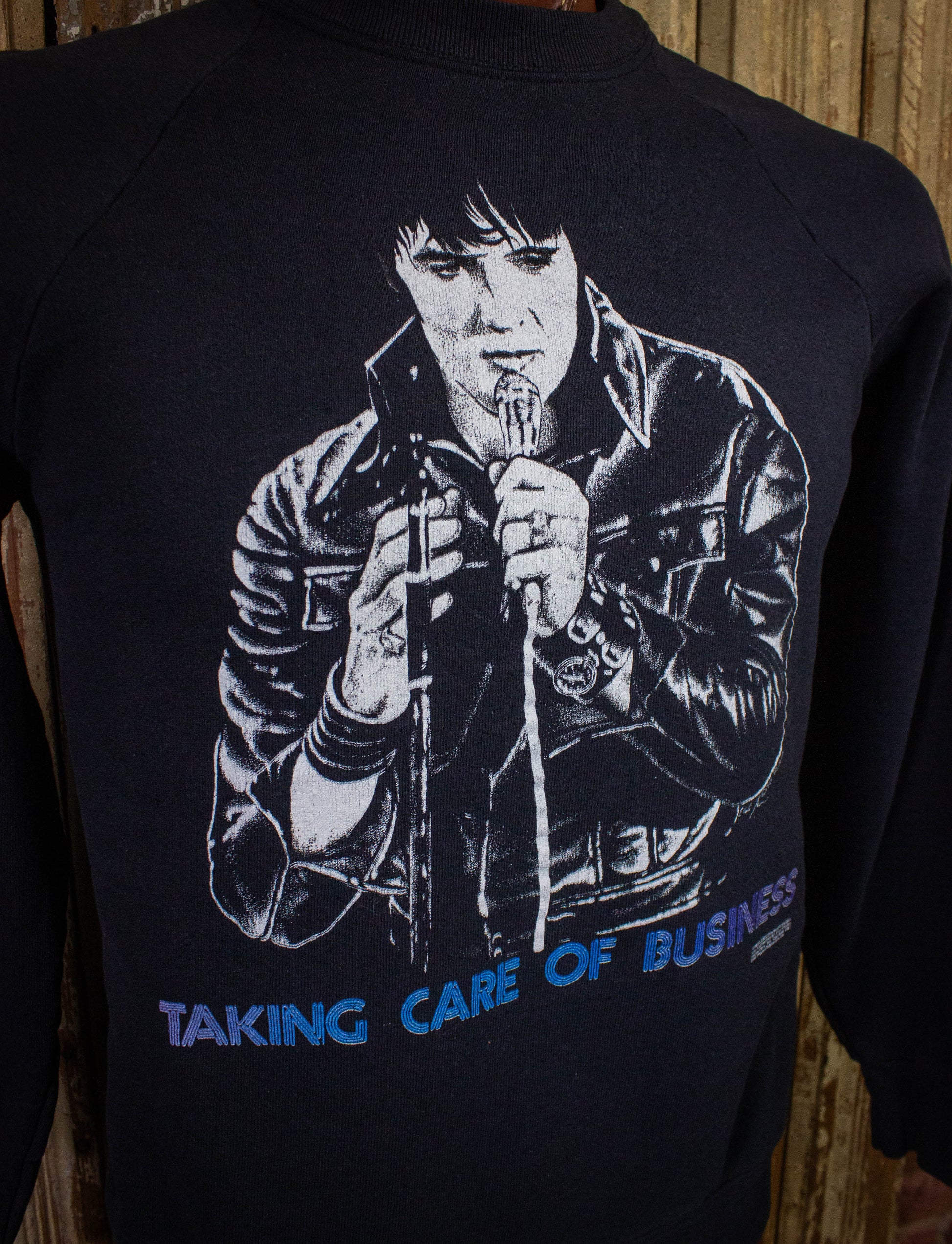 Vintage Elvis Taking Care Of Business Sweatshirt 1987 Black Medium/Large
