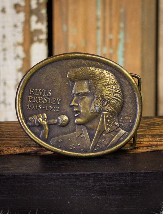 Vintage Elvis Presley Commemorative Brass Belt Buckle 1977
