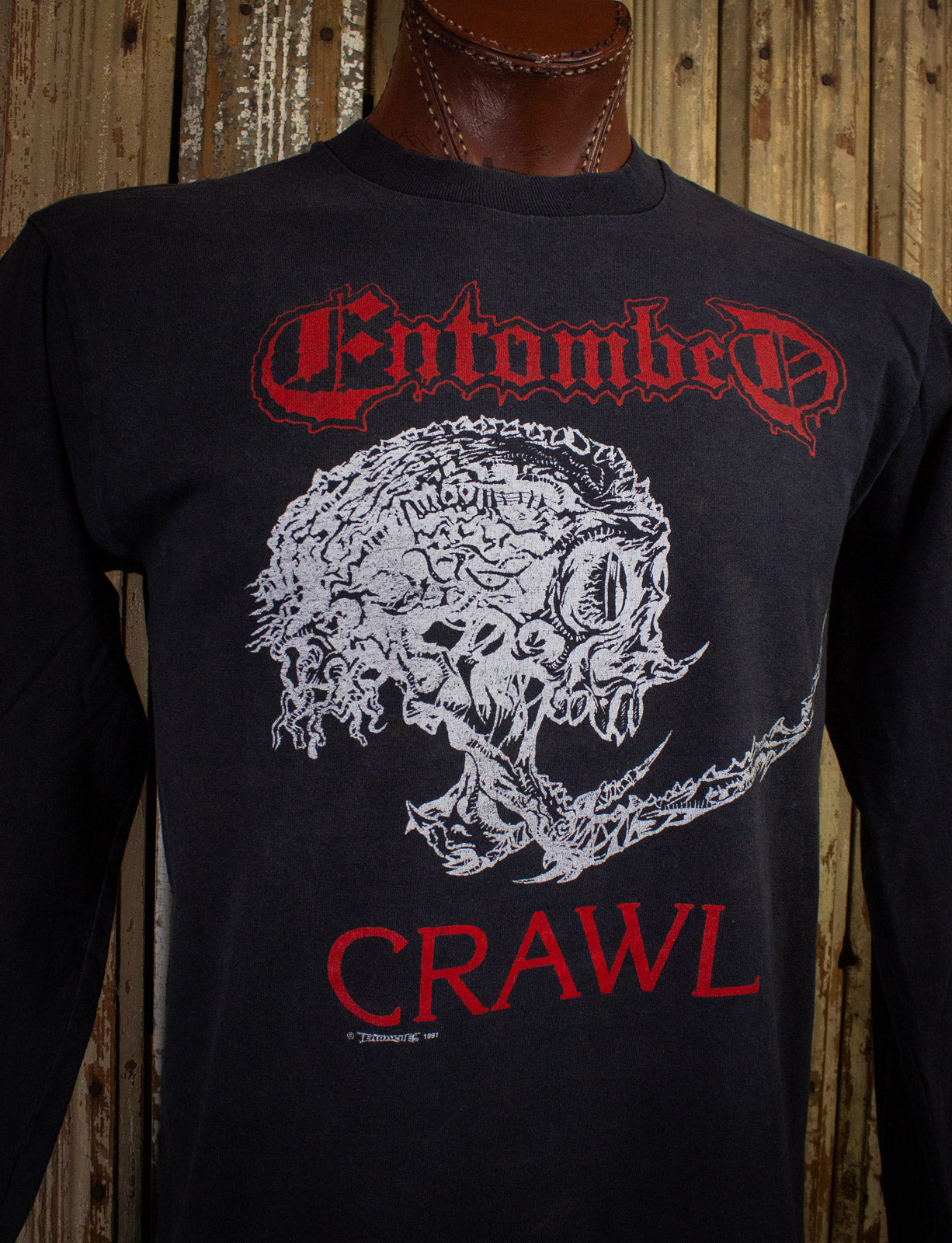 Vintage Entombed Crawl Concert T Shirt Long Sleeve 1991 Black Large