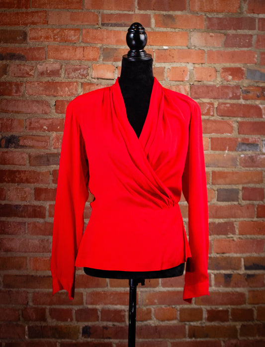 Vintage Evan Picone Red Front Wrap Blouse 80s Red Small