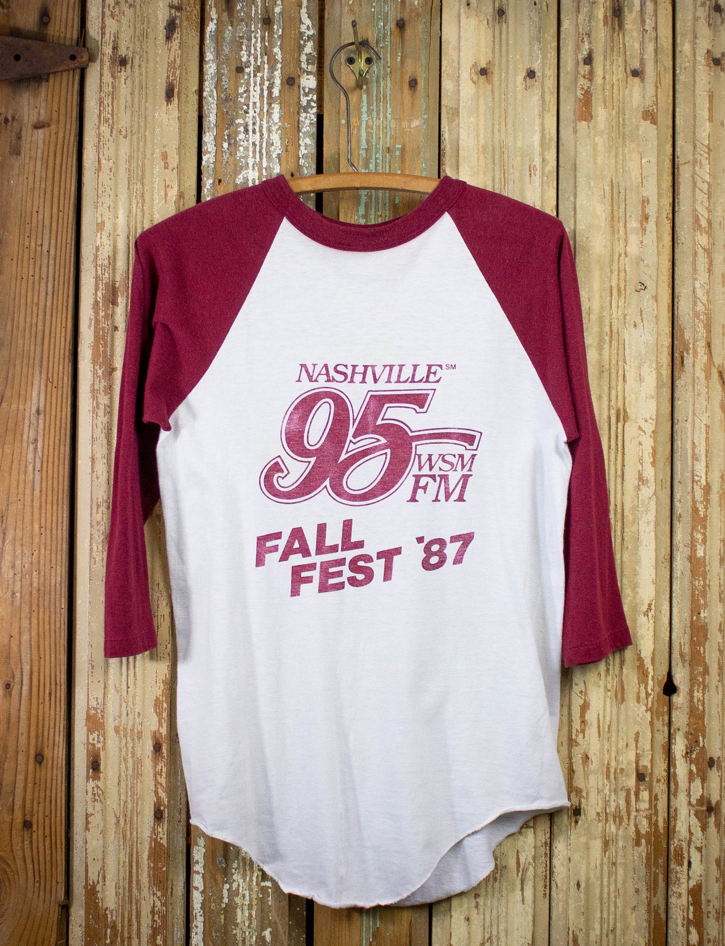 Vintage Fall Fest WSM Nashville Radio Raglan Graphic T Shirt 1987 White/Red Medium