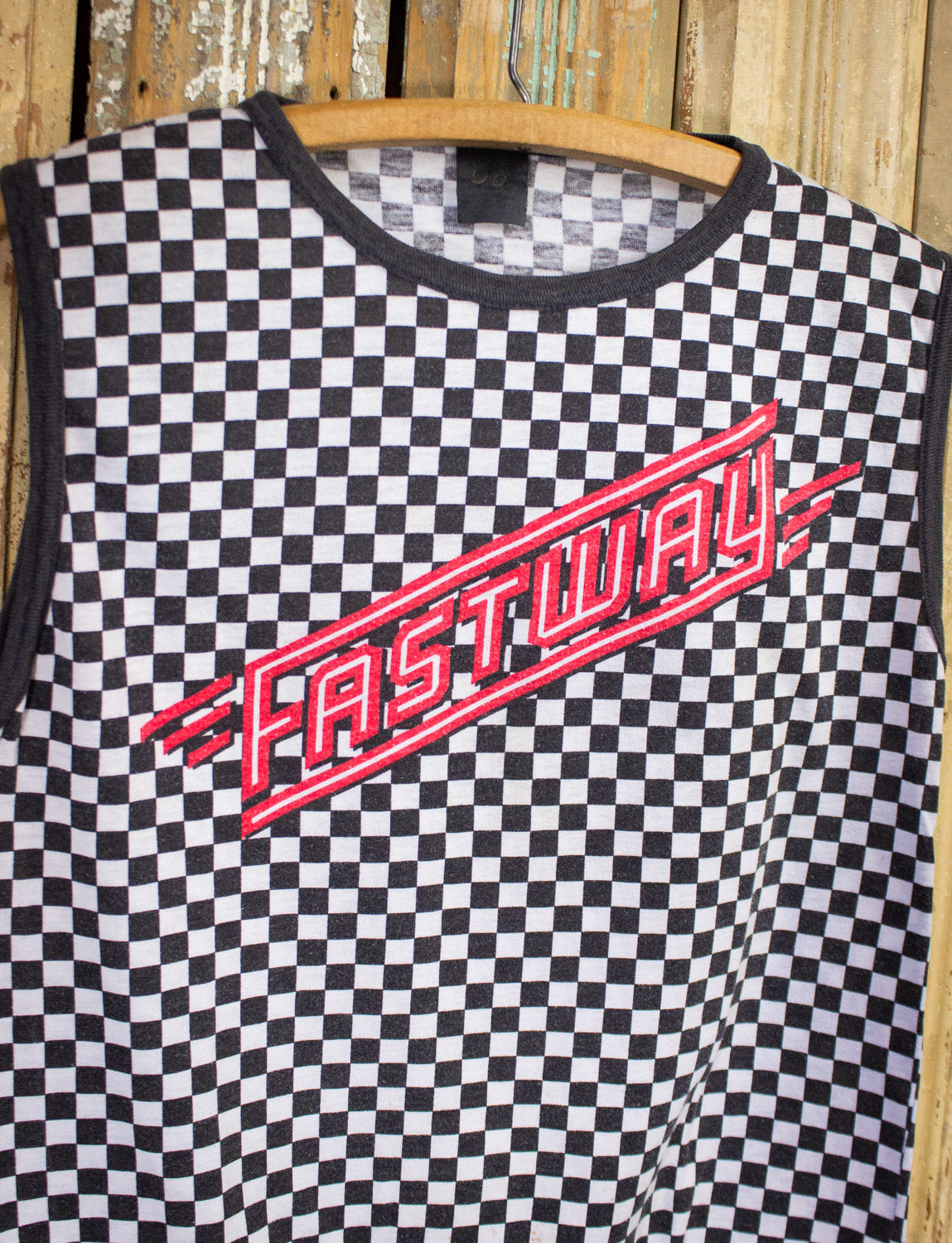 Vintage Fastway Checkered Print Concert Muscle T Shirt 1983 Small