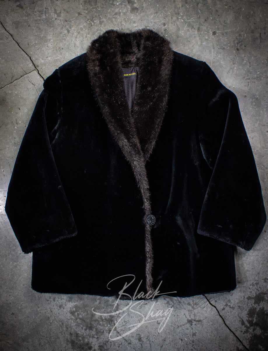 Vintage Faux Fur Black Coat XL