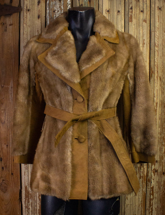 Vintage Faux Fur and Suede Coat Tan Small