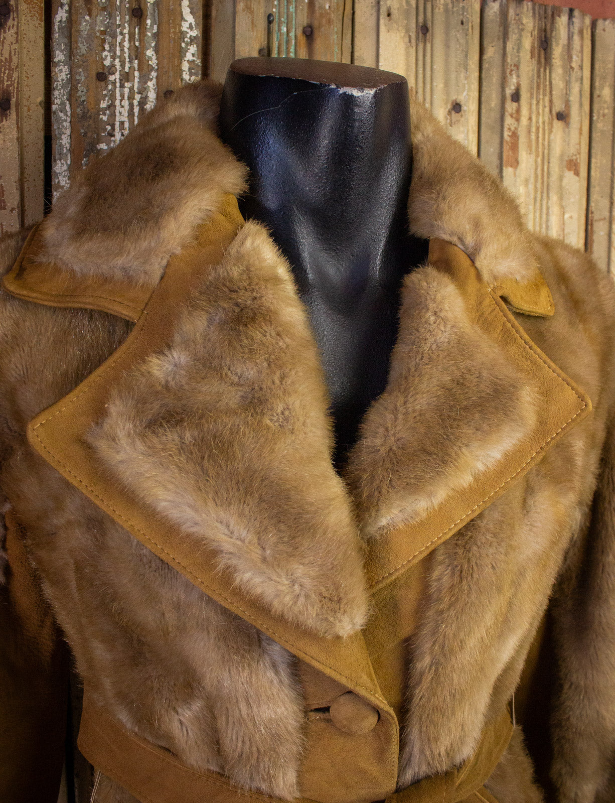 Vintage Faux Fur and Suede Coat Tan Small