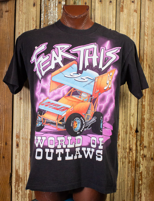 Vintage Fear This World of Outlaws Racing Graphic T Shirt 1995 Black XL