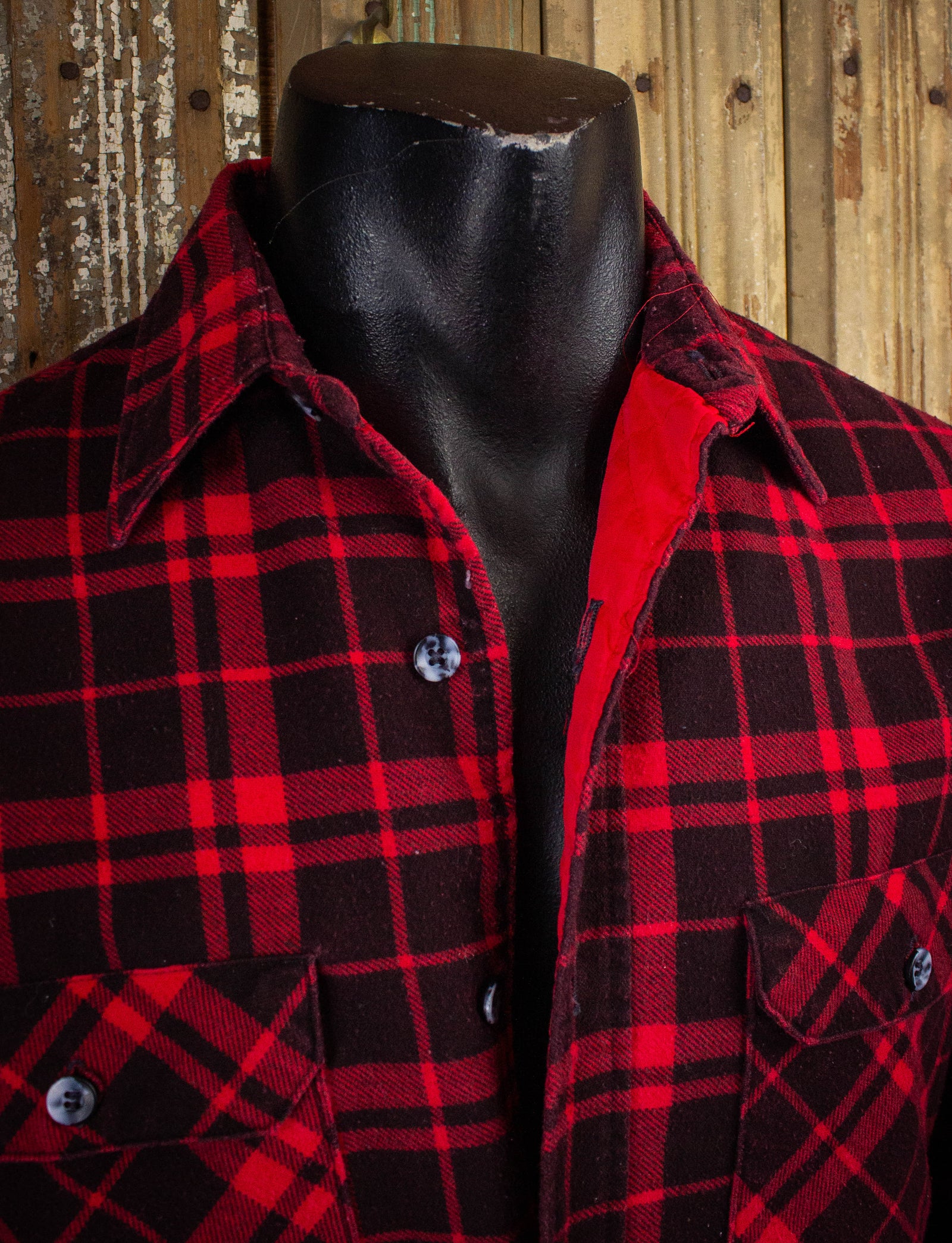 Vintage Fieldmaster Plaid Quilt Lined Flannel Shirt Red/Black Large