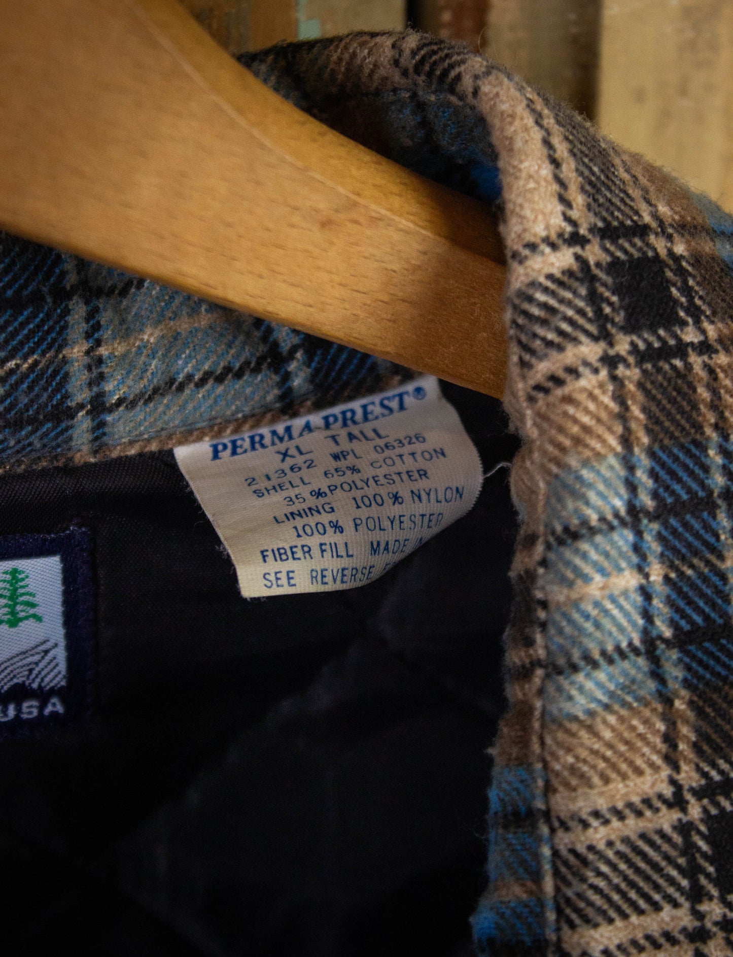Vintage Fieldmaster Quilt Lined Plaid Flannel Blue/Tan XL
