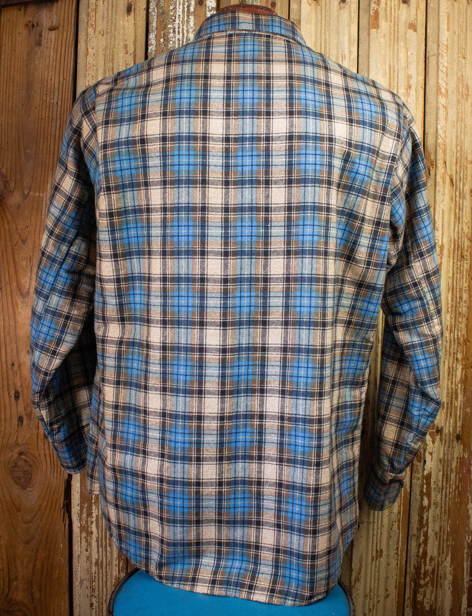 Vintage Fieldmaster Quilt Lined Plaid Flannel Blue/Tan XL