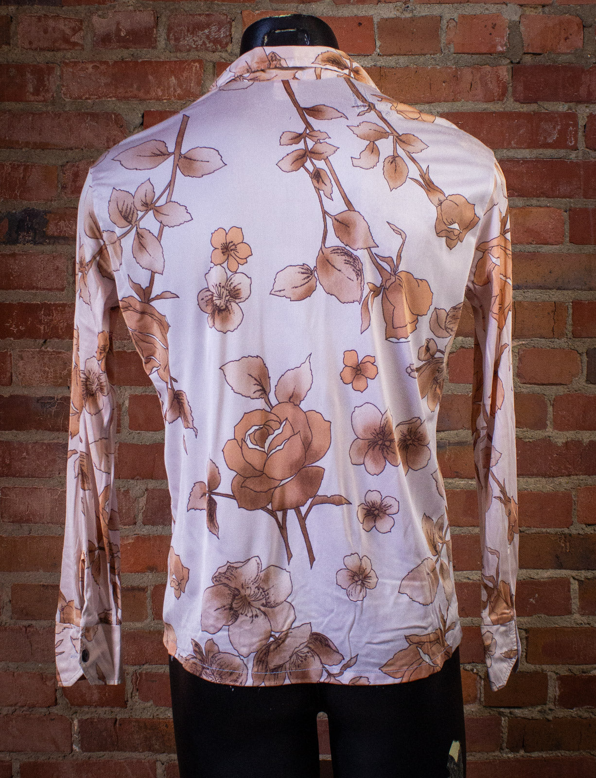 Vintage Floral Pattern Button Up Disco Shirt Pink Medium