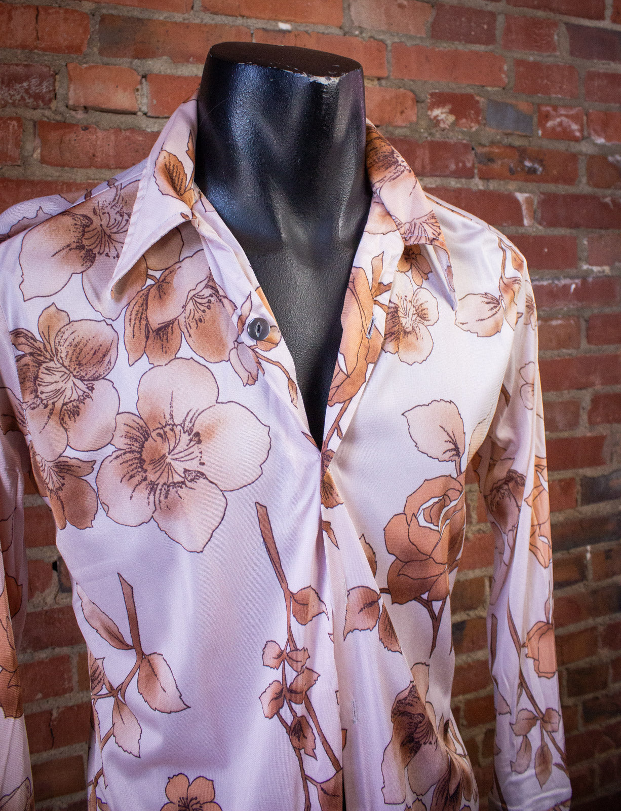 Vintage Floral Pattern Button Up Disco Shirt Pink Medium