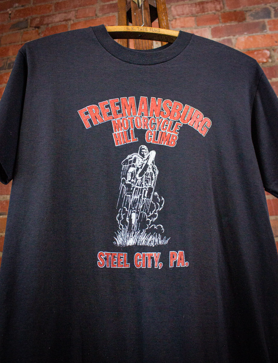 Vintage Freemansburg Motorcycle Hill Climb Graphic T Shirt 80s Black Medium