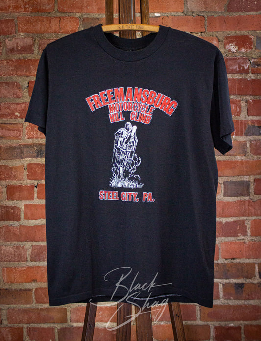 Vintage Freemansburg Motorcycle Hill Climb Graphic T Shirt 80s Black Medium