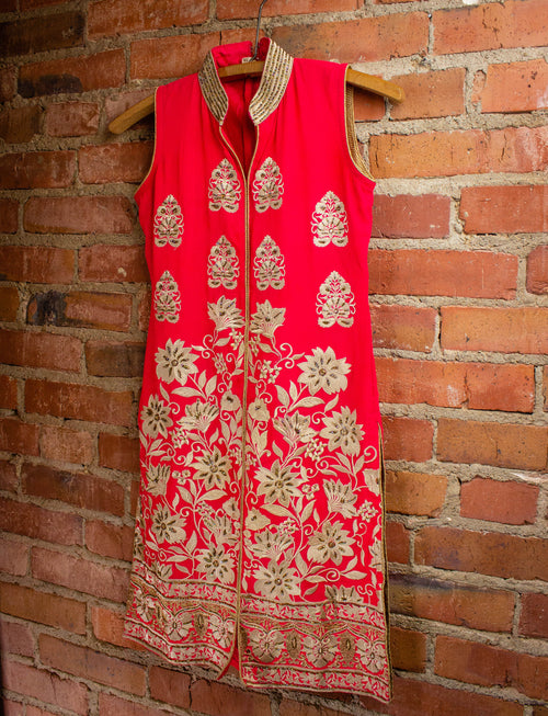 Vintage Fuschia Oriental Beaded Dress 1960s S