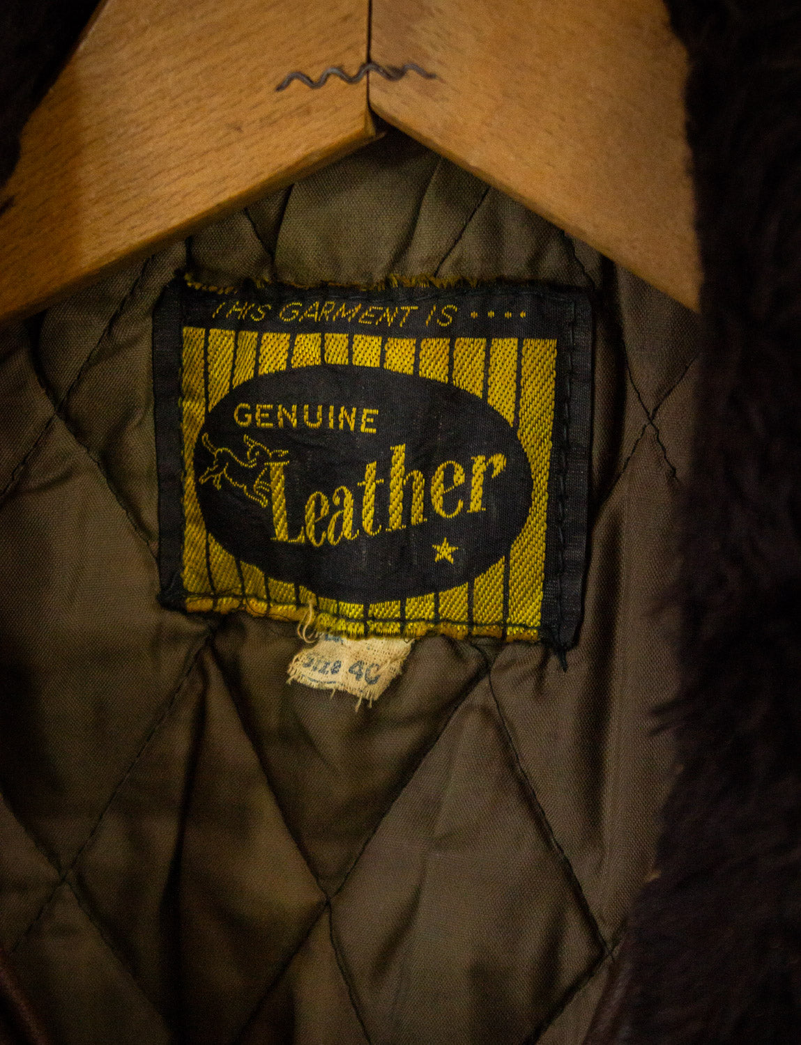 Vintage Genuine Leather Brown Bomber Jacket with Fur Collar Large