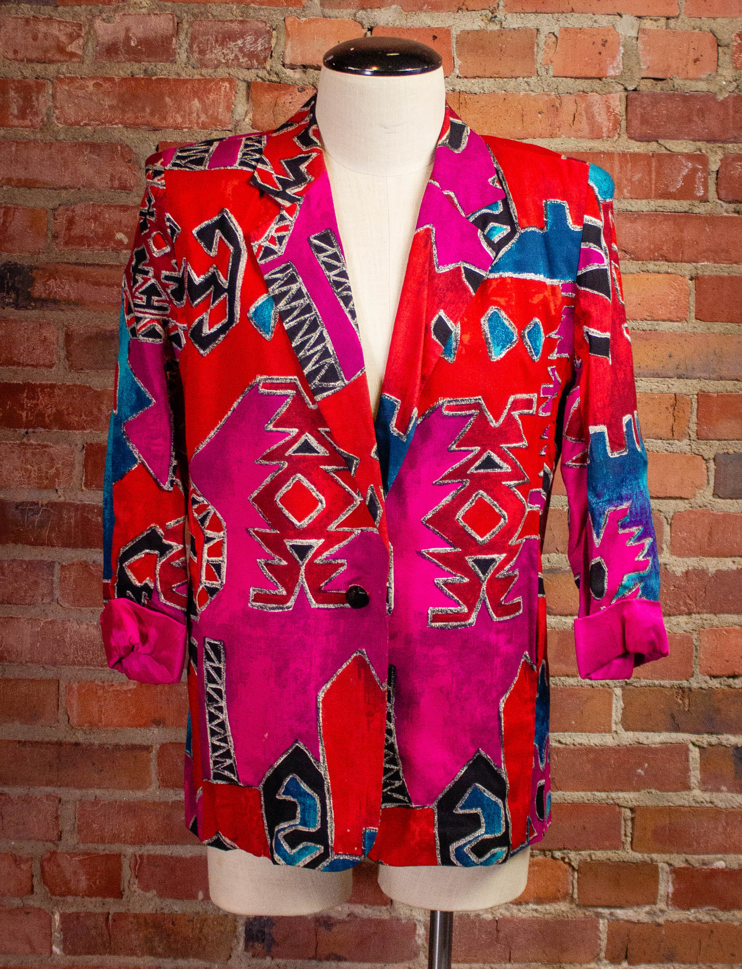 Vintage Giancarlo Ferrari Aztec Pattern Blazer 80s Large Black