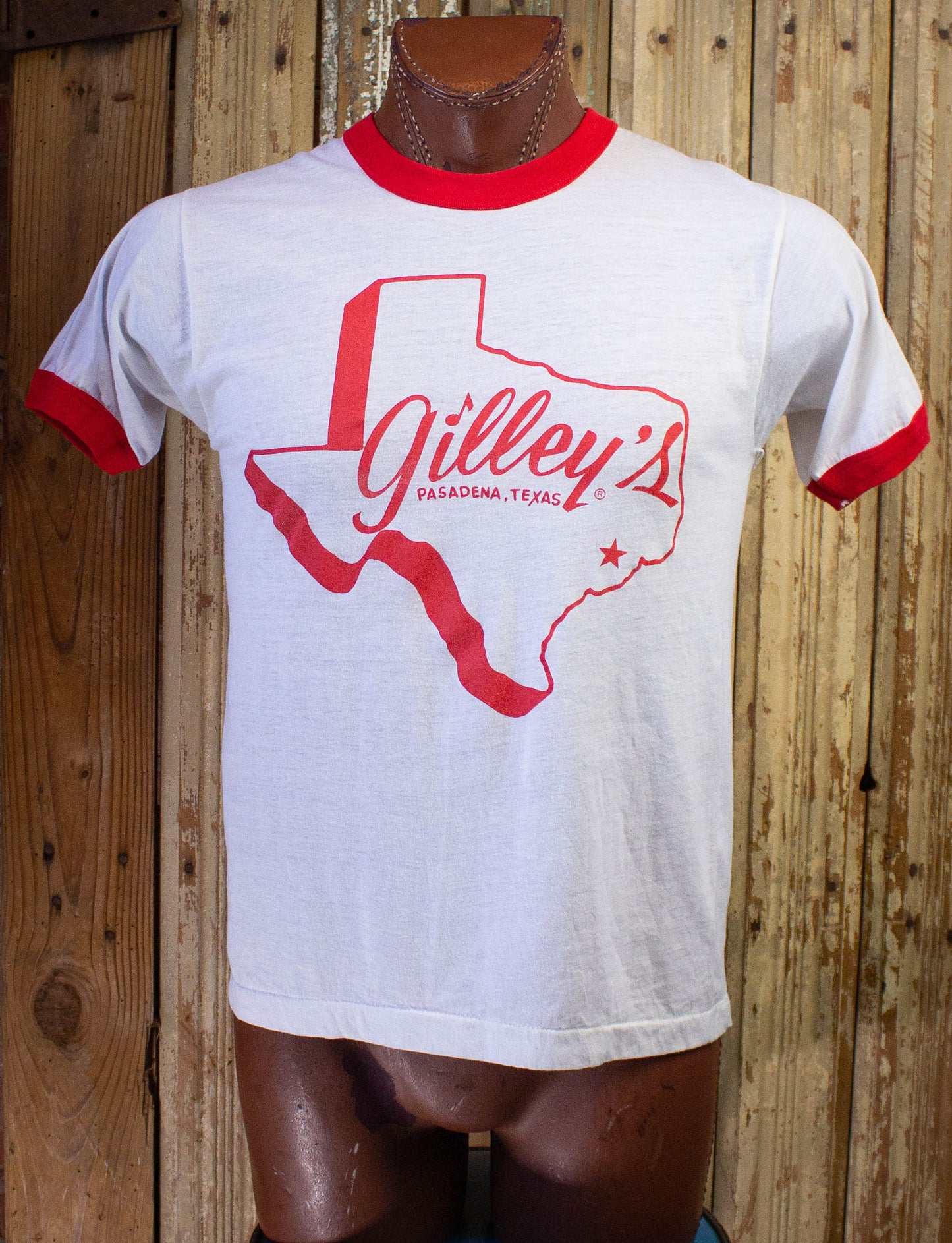 Vintage Gilley's Texas Red And White Ringer Graphic T-Shirt 1980s M
