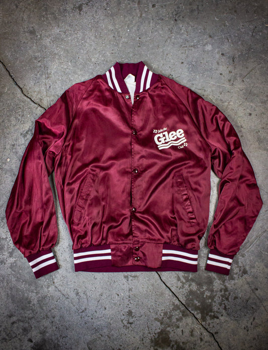 Vintage Glee Club Maroon Satin Bomber Jacket 80s