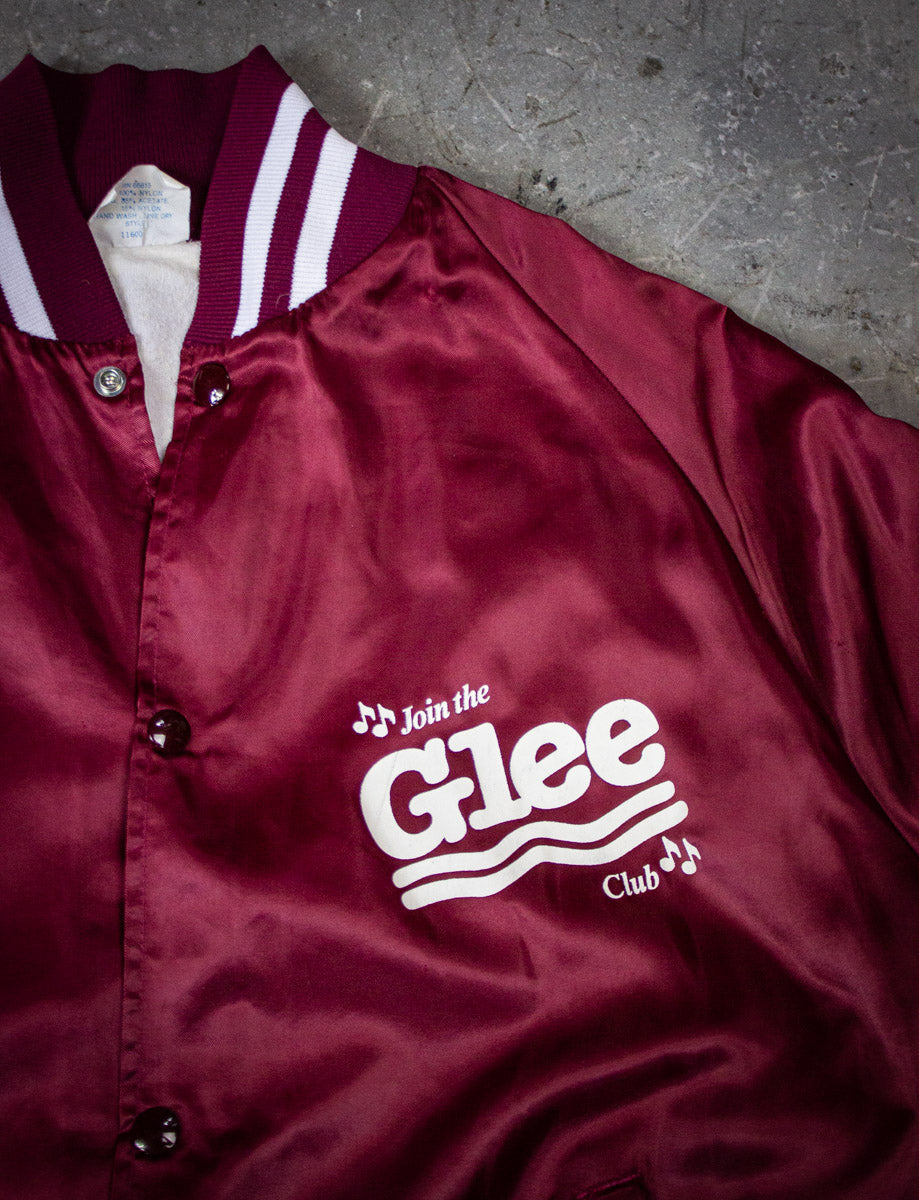 Vintage Glee Club Maroon Satin Bomber Jacket 80s Large