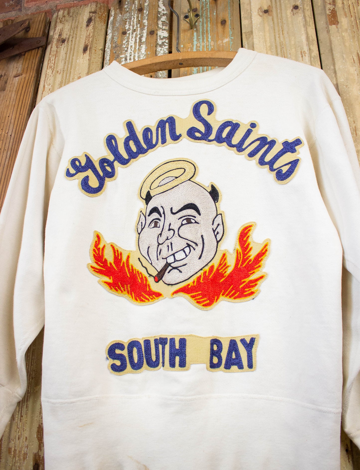 Vintage Golden Saints Car Club Crewneck Sweatshirt 30s White Small